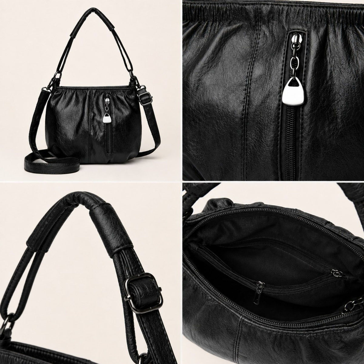 Soft Ruched Faux Leather Shoulder & Crossbody Bag