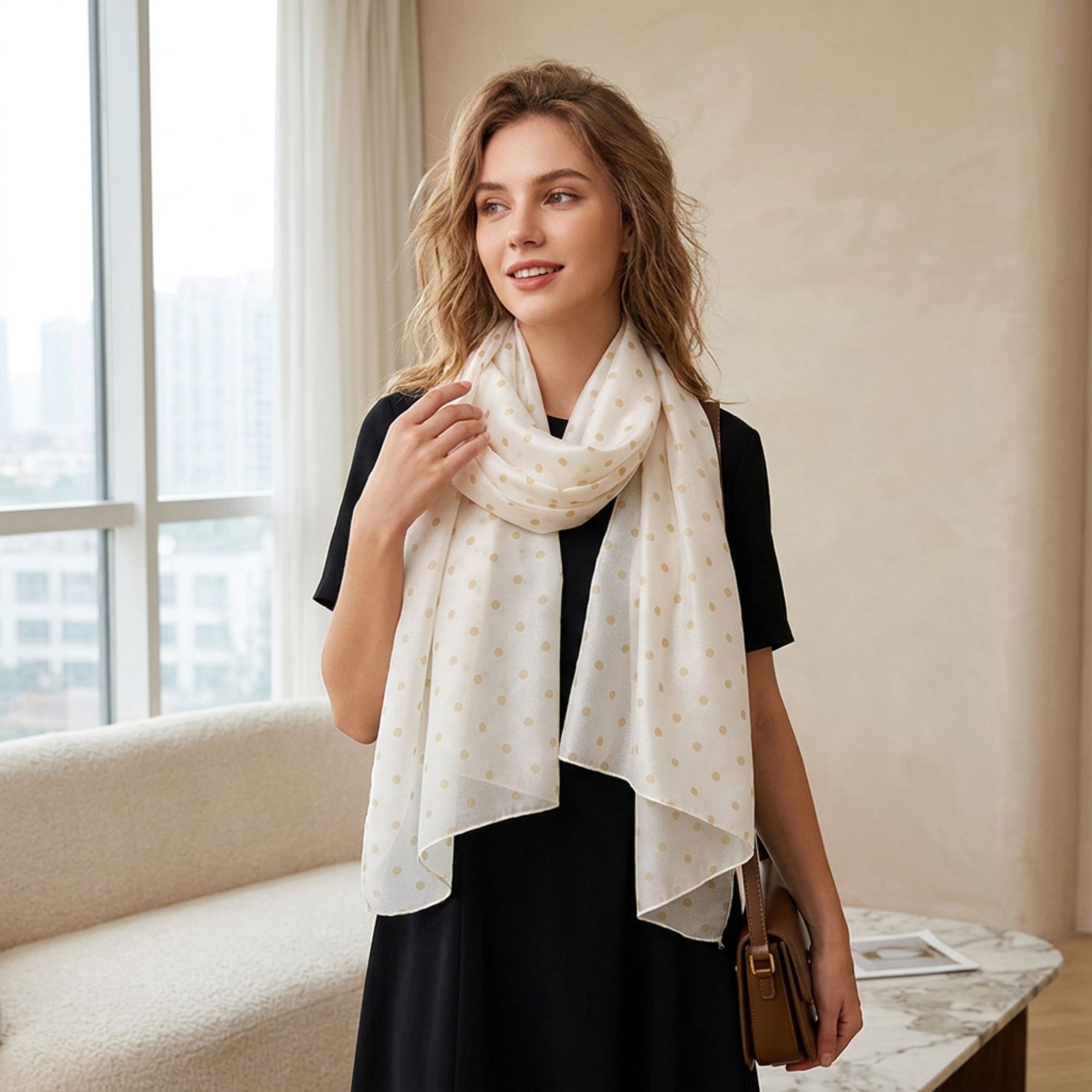 Lightweight Polka Dot Scarf Wrap Shawl for Everyday Outfits 71*27.5 Inches