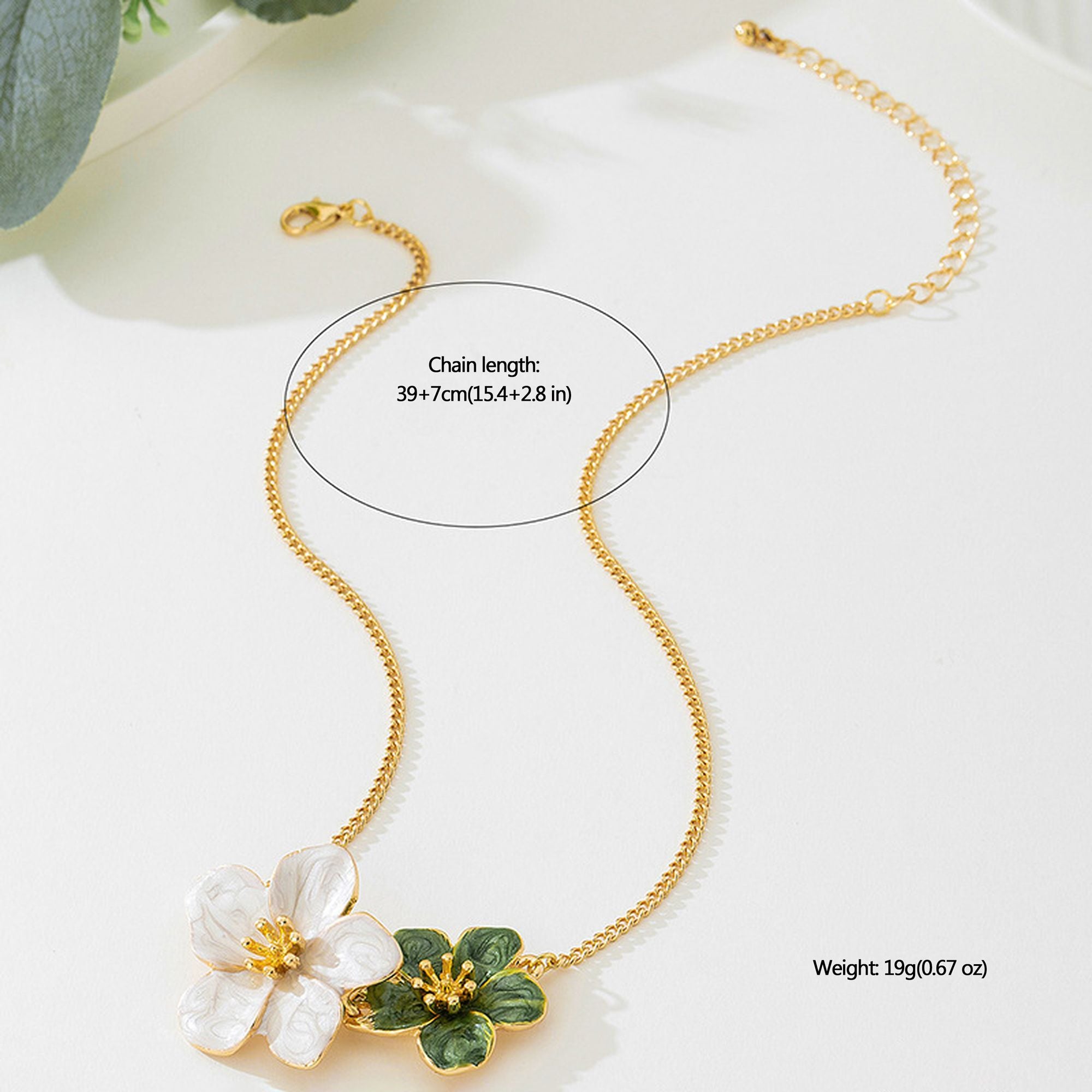 Women's Enamel Flower Pendant Necklace with Gold Chain