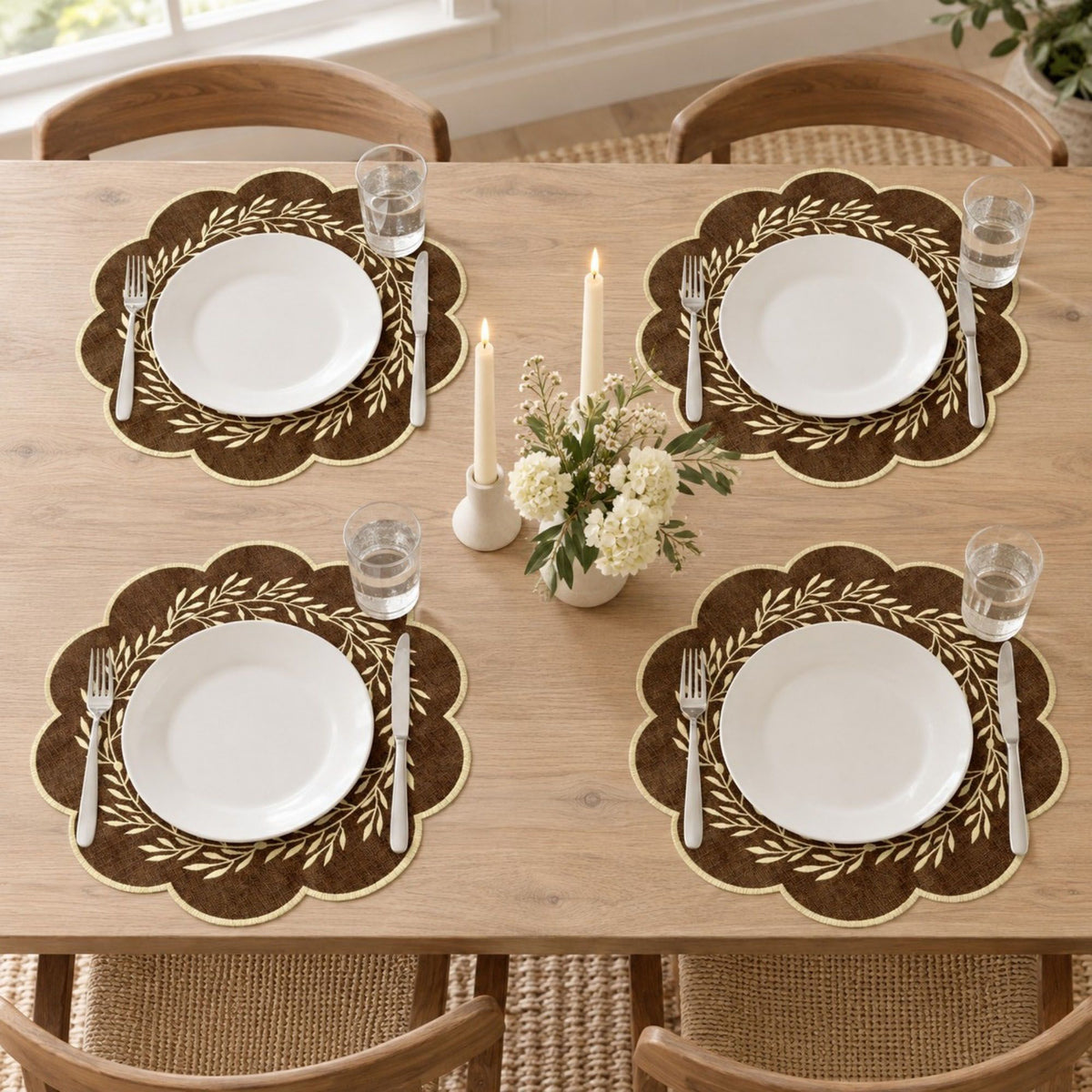 4pc Embroidered Laminated Waterproof Oil-Proof Placemat Set of 4