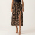 Anna-Kaci Women's Leopard Print Midi Skirt High Waist Elastic Waist Side Slit Flowy A Line Skirt
