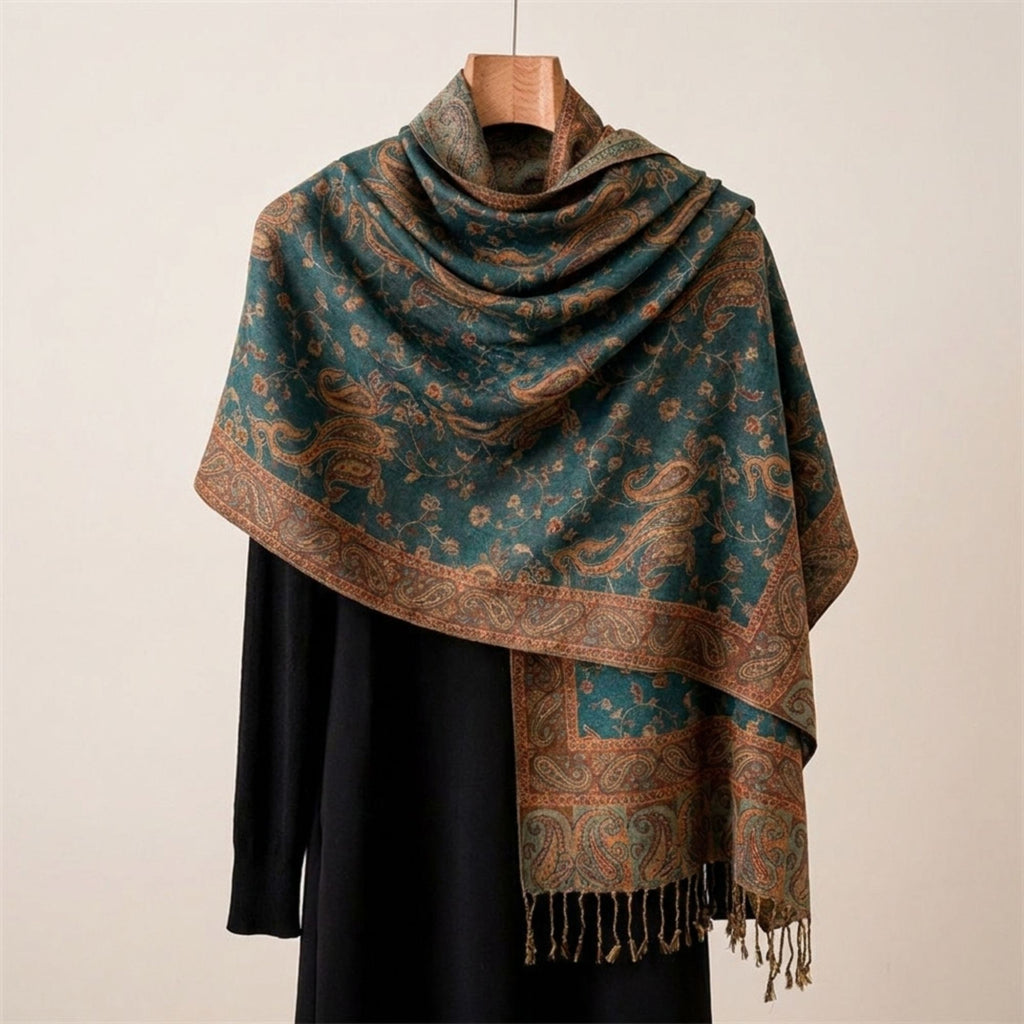 Paisley Pashmina Scarf with Fringe Trim 75*27.5 Inches