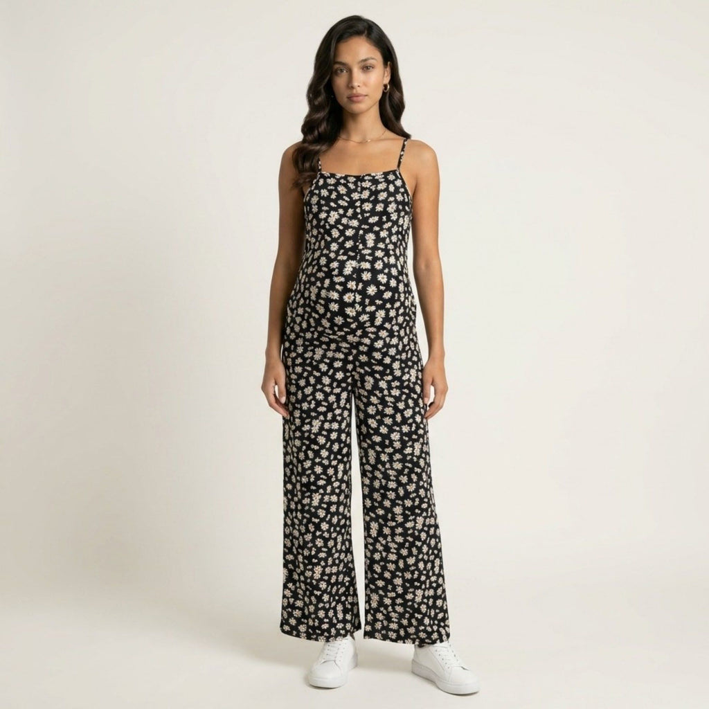 Anna-Kaci Women's Floral Print Jumpsuit Spaghetti Strap Sleeveless Wide Leg Relaxed Fit One Piece