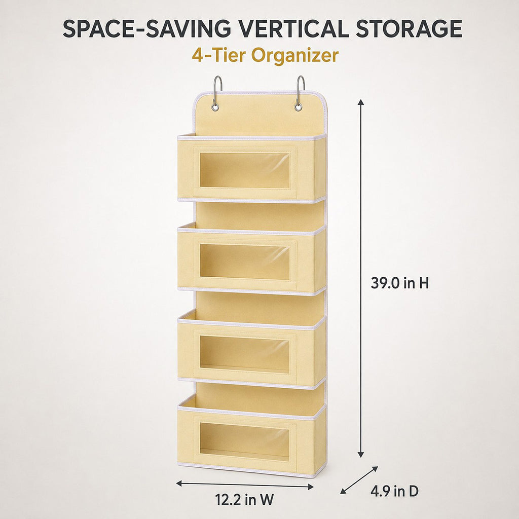4 Tier Hanging Storage Organizer with Clear Window Pockets for Door Wall or Closet