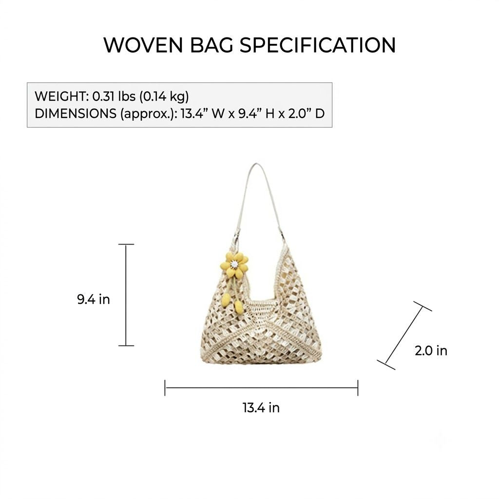 Women's Crochet Woven Hobo Shoulder Bag with Daisy Charm and Lined Interior