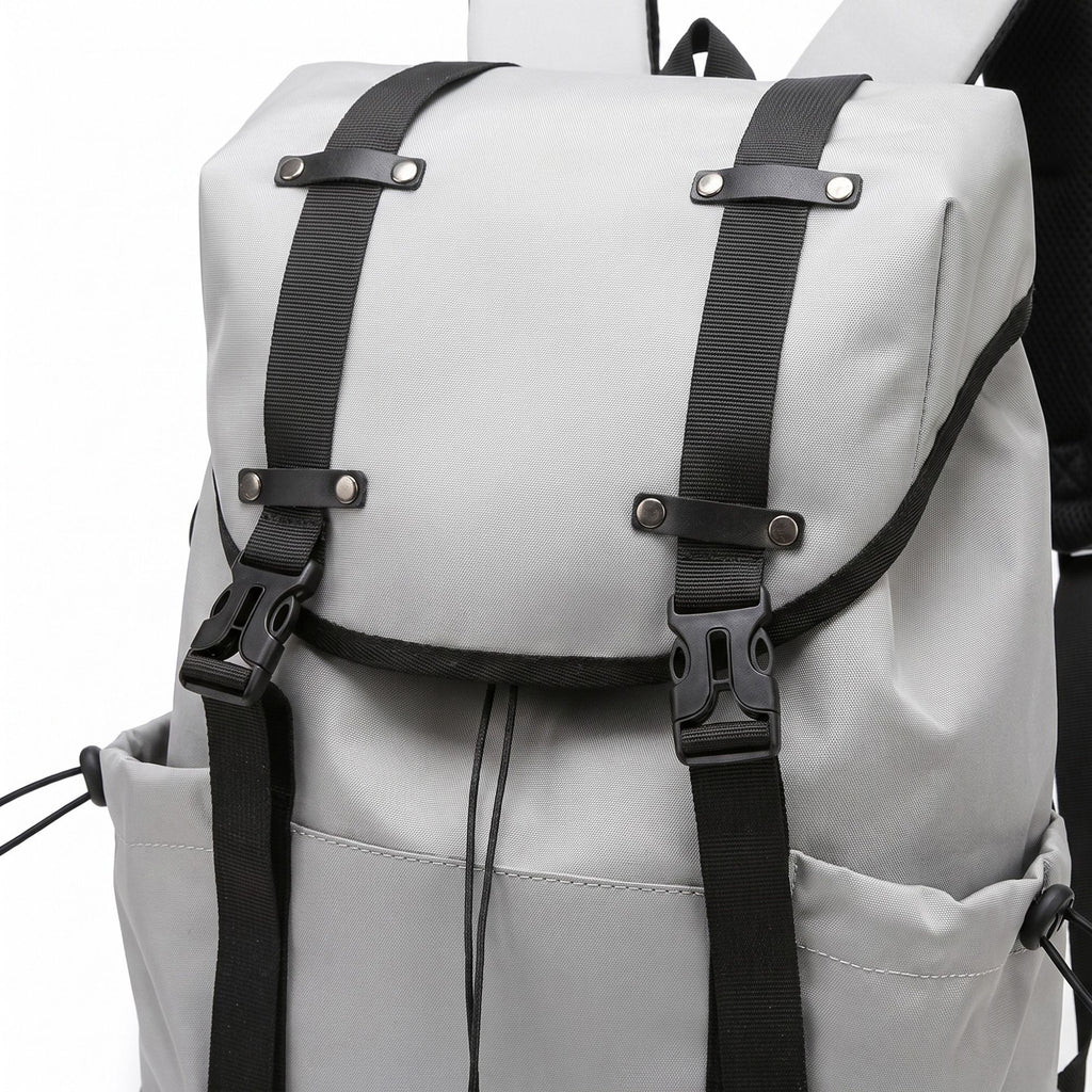Large Flap Backpack with Drawstring Closure Buckle Straps Side Pockets and Padded Shoulder Straps