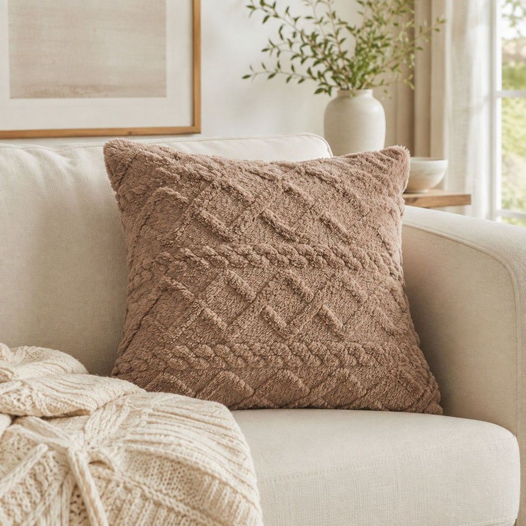 Plush Textured Jacquard Throw Pillow Cover Square Decorative Cushion Cover