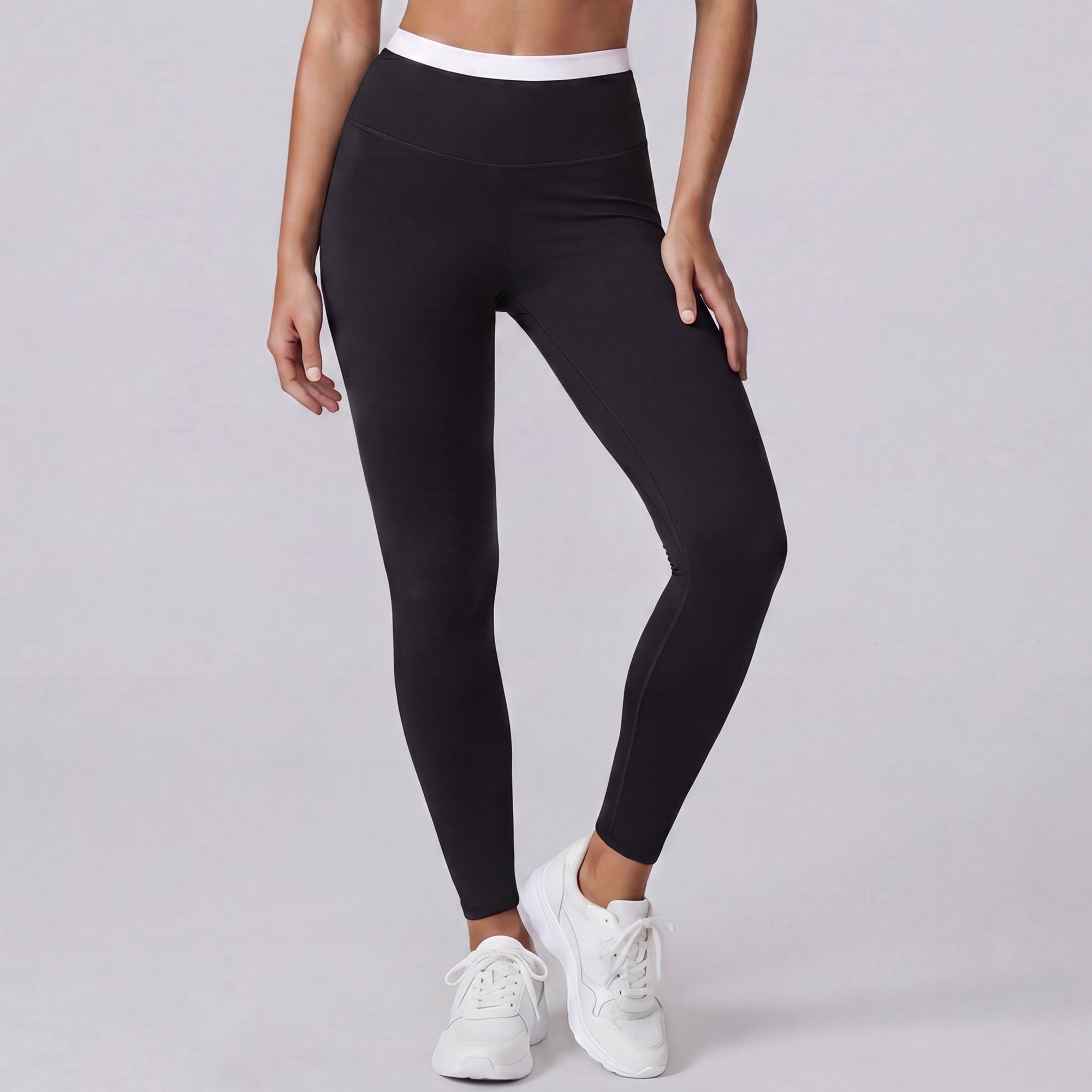 High Waist Contrast Waistband Full Length Active Leggings for Workouts and Everyday Wear