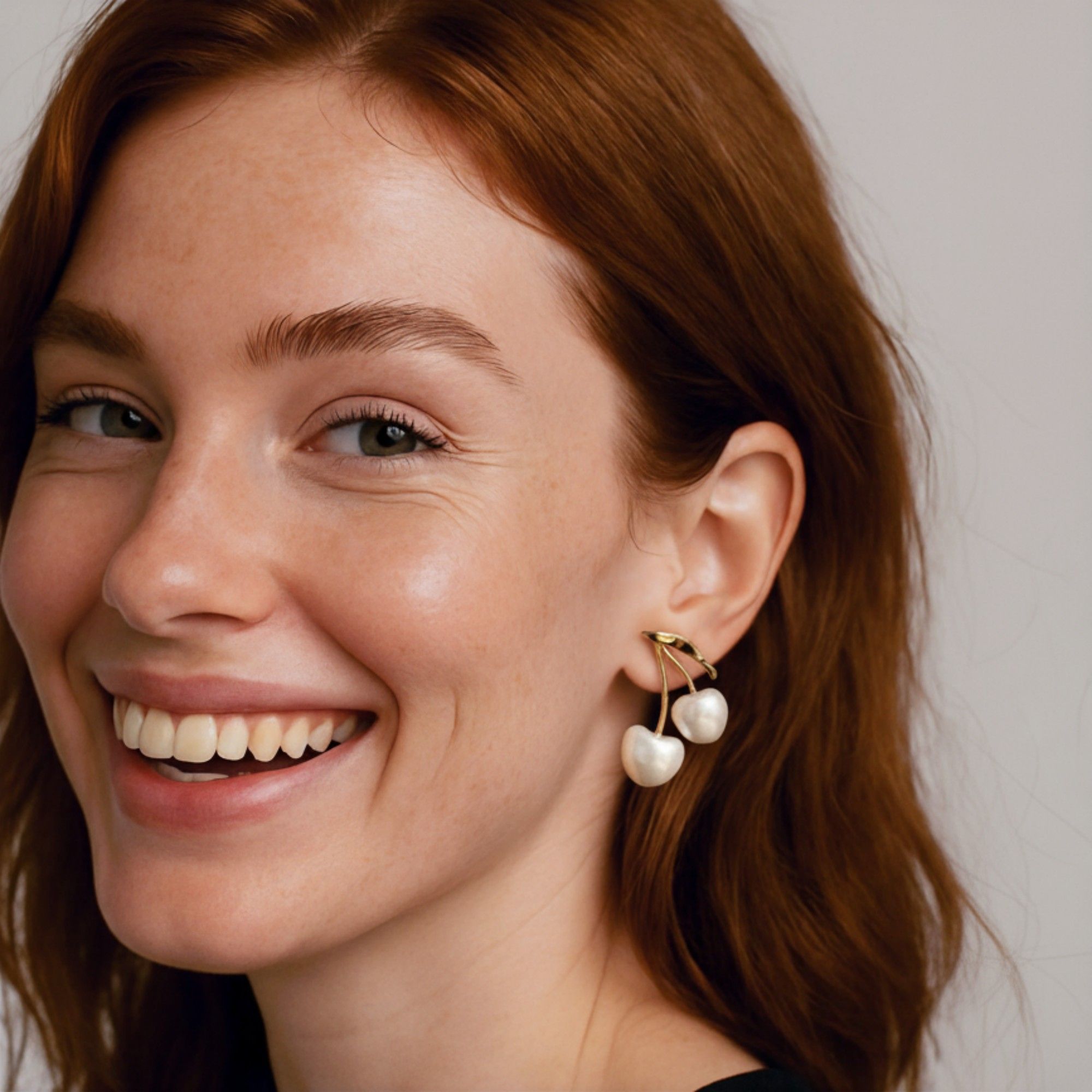 Women's Cherry Drop Earrings with Sculpted Heart-Shaped Fruit Charms and Delicate Leaf Accents for a Playful Modern Look
