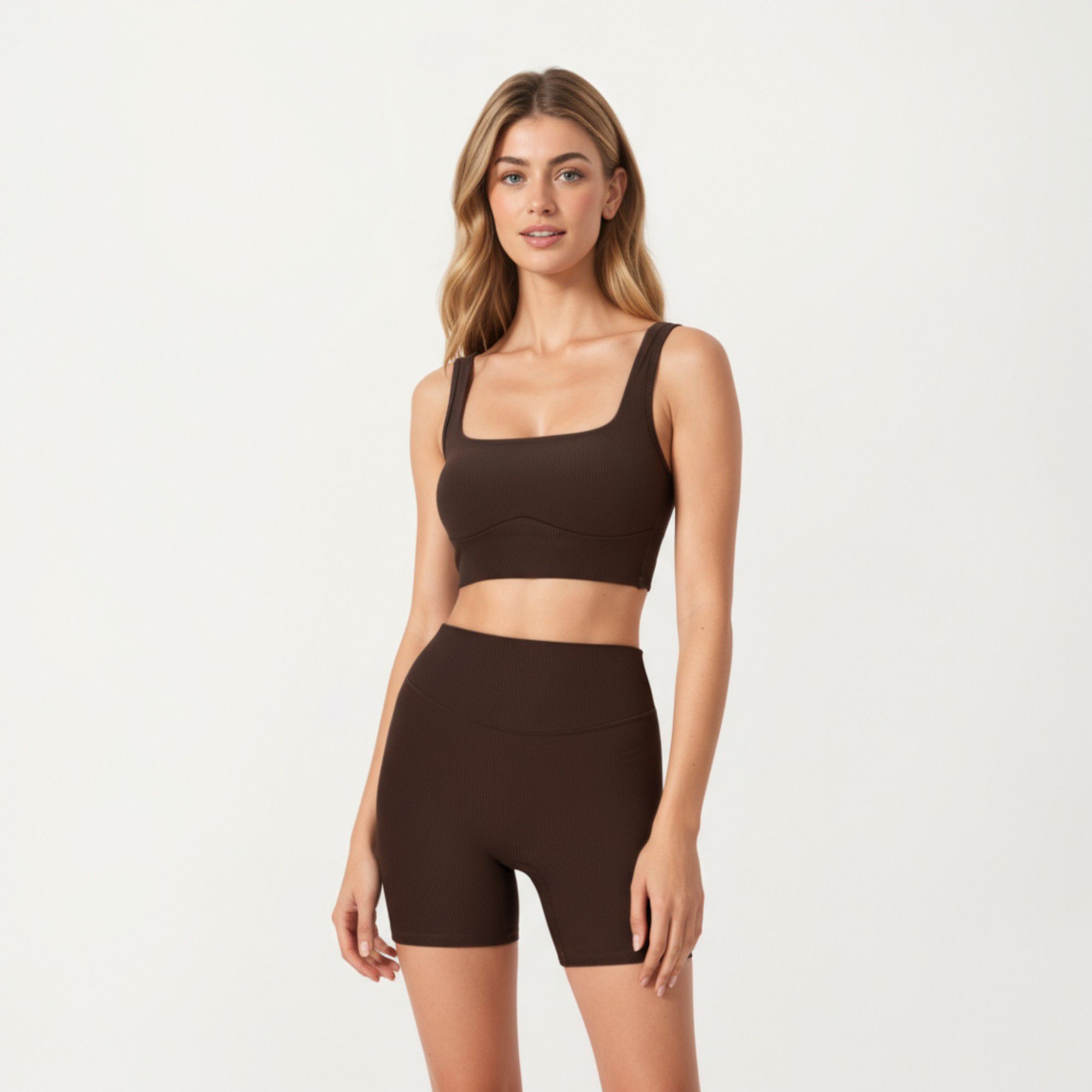 Anna-Kaci Active Women's Square Neck Ribbed Cropped Tank Top with Seam Front Detail