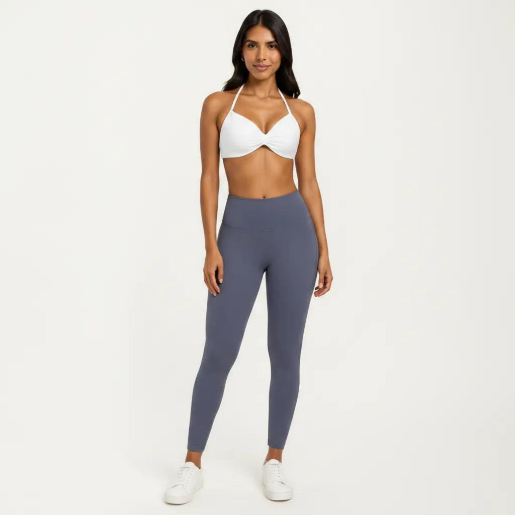 Anna-Kaci Active Women's Halter Sports Bra with Ruched Front Detail and Open Back Design