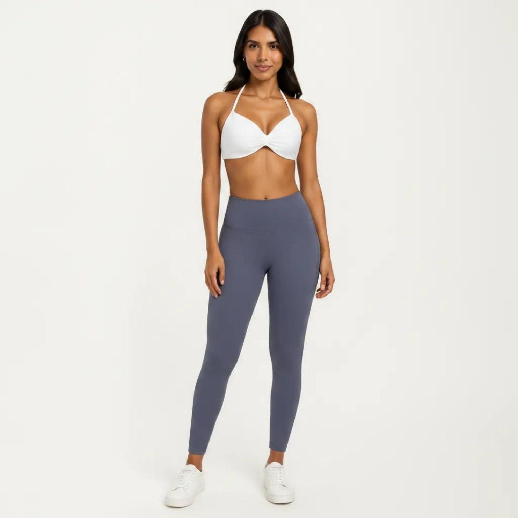 Anna-Kaci Active Women's Halter Sports Bra with Ruched Front Detail and Open Back Design