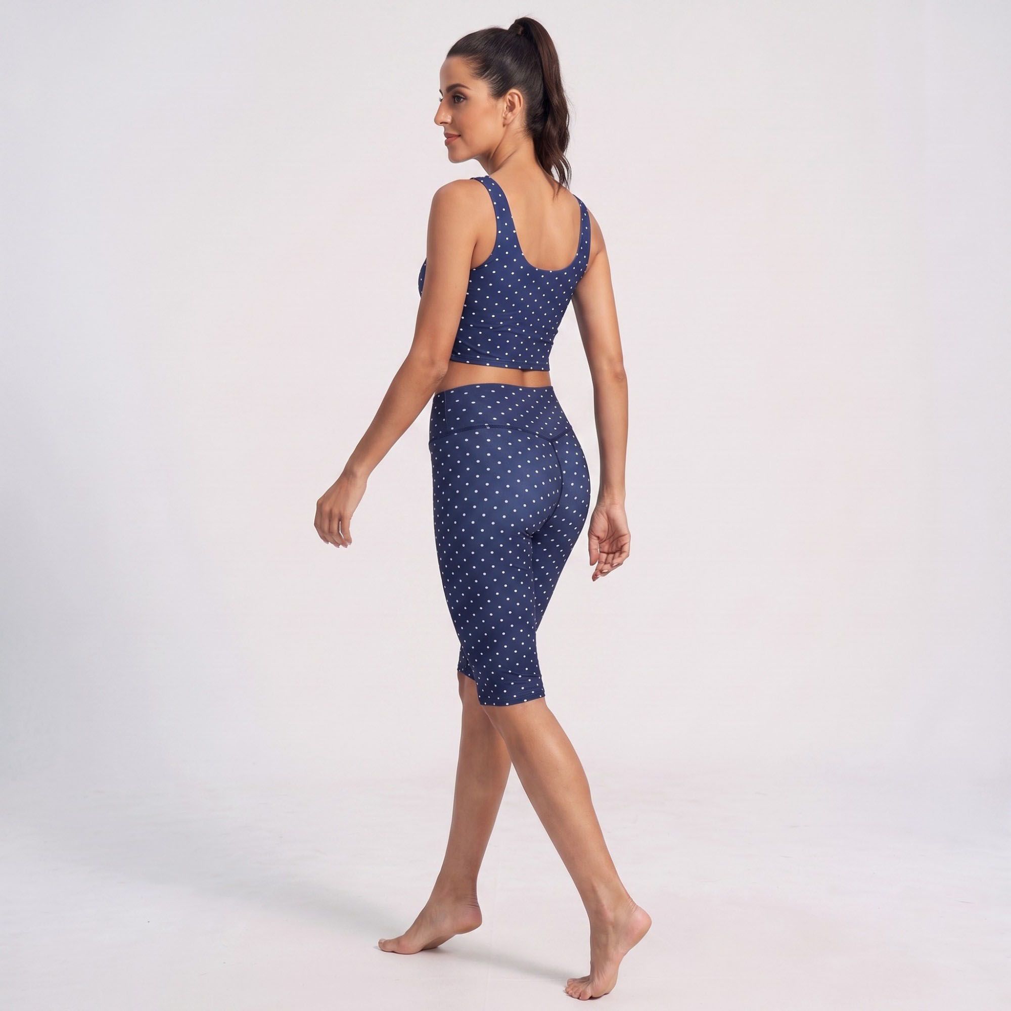 Polka Dot Foldover Waist Capri Leggings Fitted Cropped Yoga Pants for Dance Gym Workouts