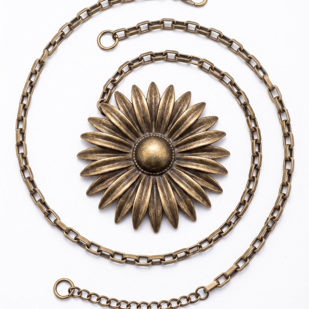 Vintage Sunflower Metal Waist Chain Adjustable Retro Body Belt Floral Inspired Waist Jewelry 47.2in