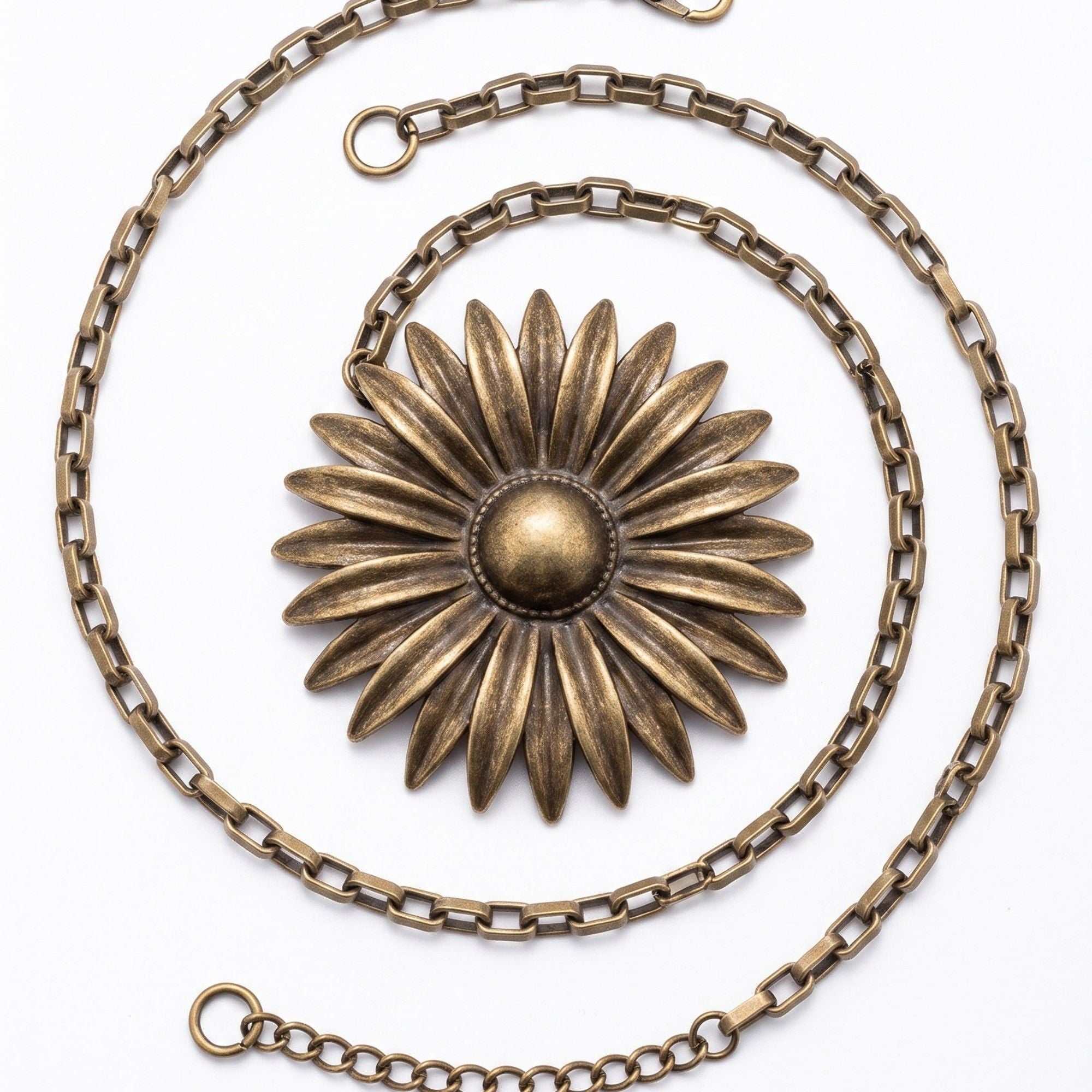 Vintage Sunflower Metal Waist Chain Adjustable Retro Body Belt Floral Inspired Waist Jewelry 47.2in