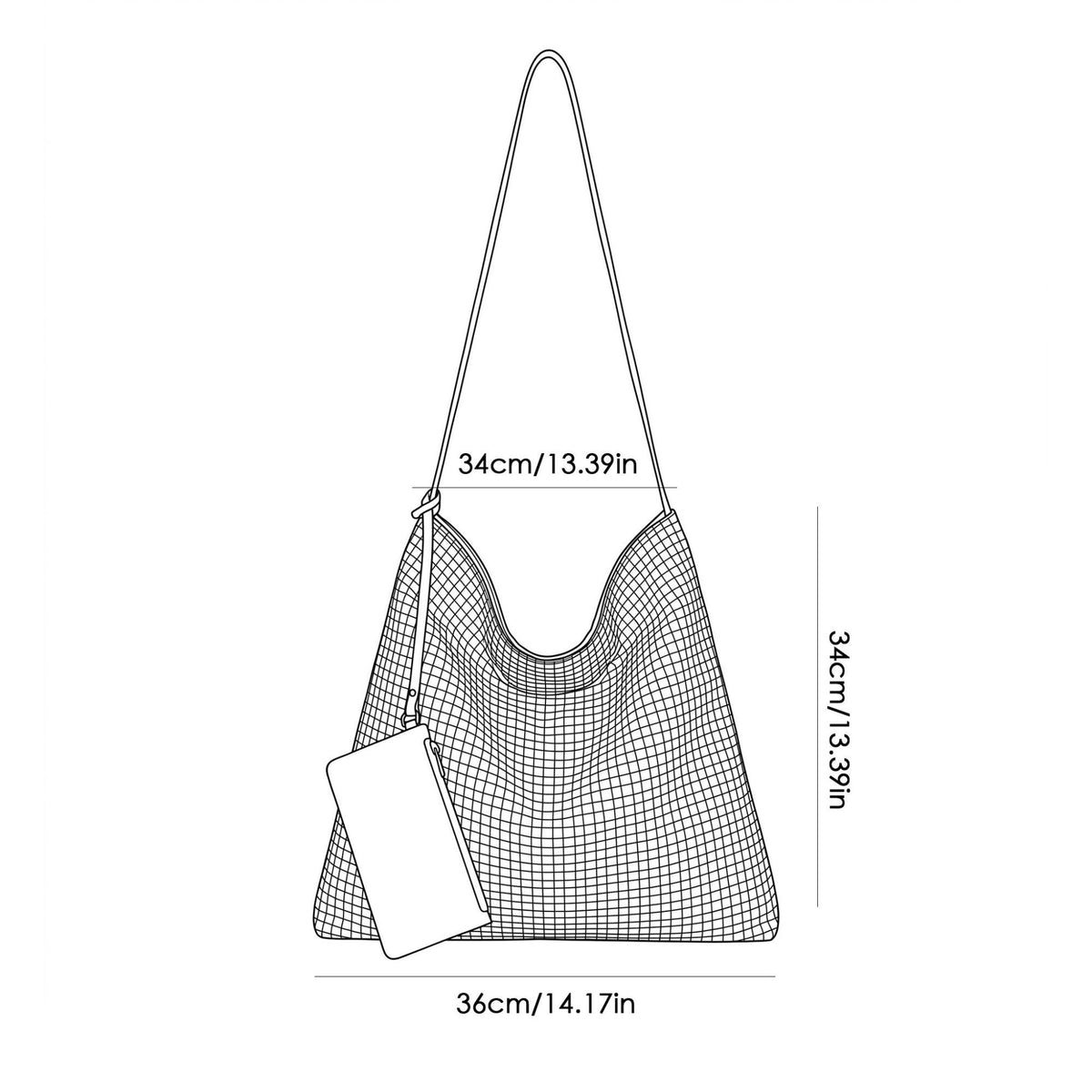 Gingham Hobo Shoulder Bag with Adjustable Strap and Detachable Zip Pouch