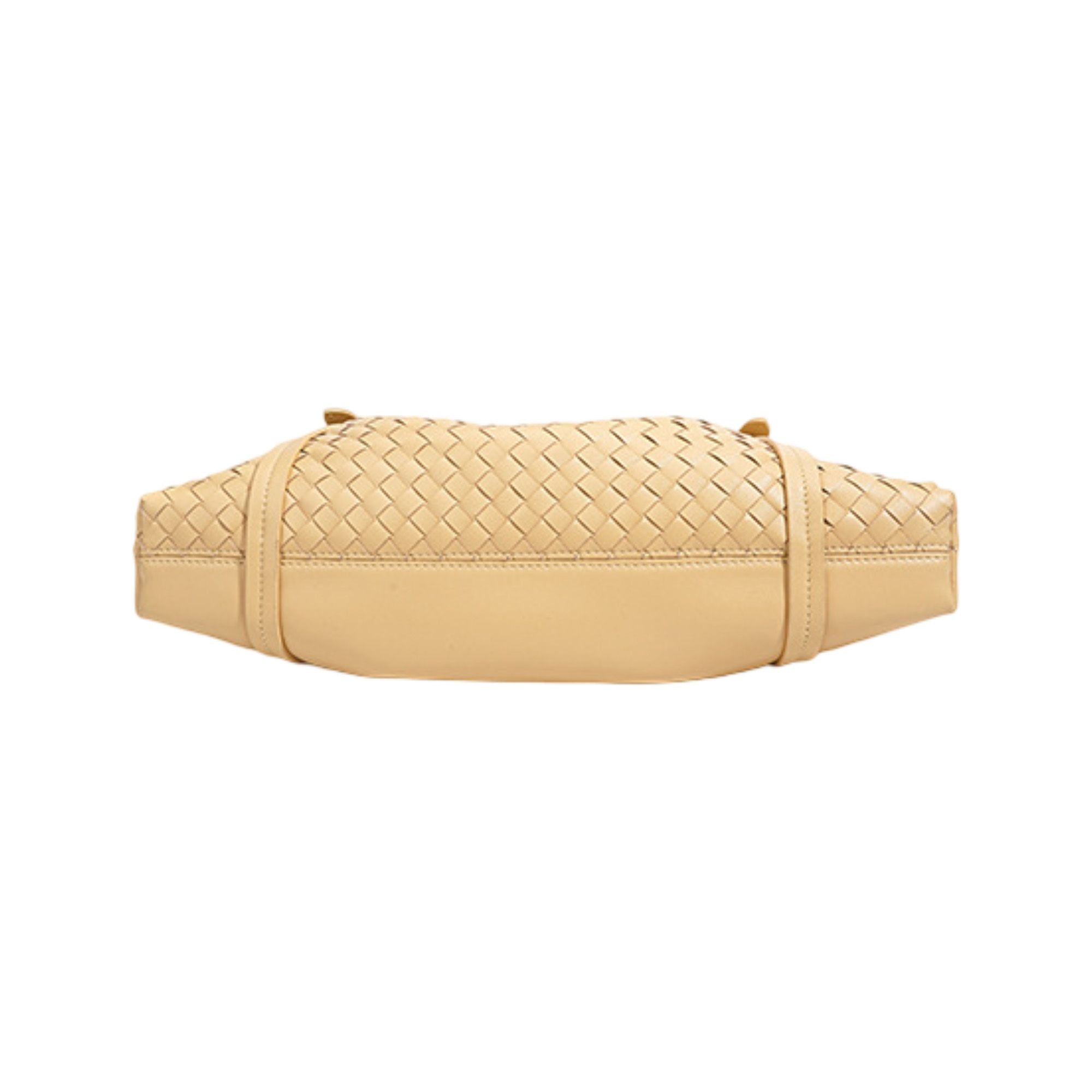 Woven Leather Shoulder Satchel with Ruched Top Detail Long Straps and Slouchy Shape