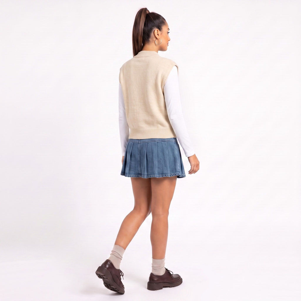 Striped Mock Neck Sleeveless Knit Sweater Vest