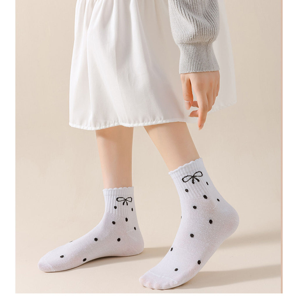 Anna-Kaci Women's Soft Cotton Ankle Socks with Bow Embroidery Polka Dot Design 4 Pairs