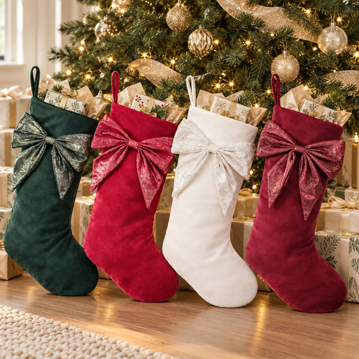 2 Pack 18 Inch Christmas Stockings with Oversized Bow Hanging Loop Holiday Mantel Decor