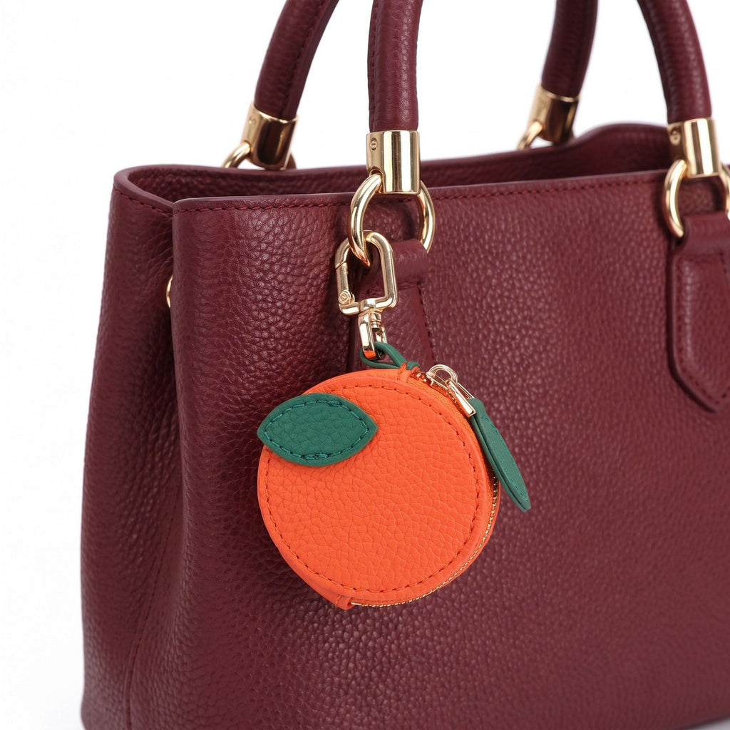 Pear Pouch Bag Charm with Zipper Closure and Gold Tone Clip