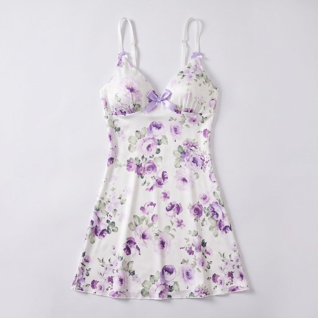 Floral Satin Slip Chemise Nightgown