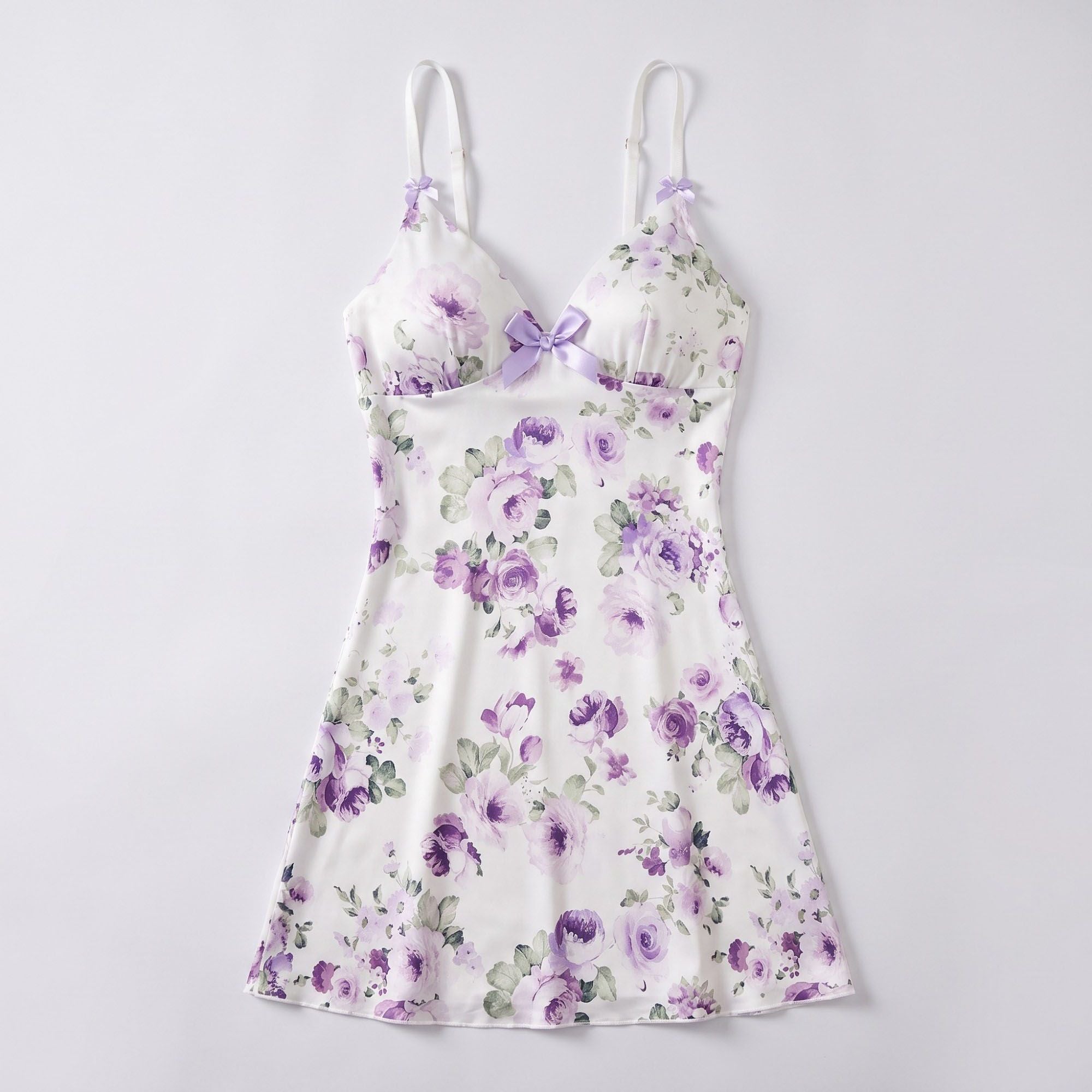 Floral Satin Slip Chemise Nightgown
