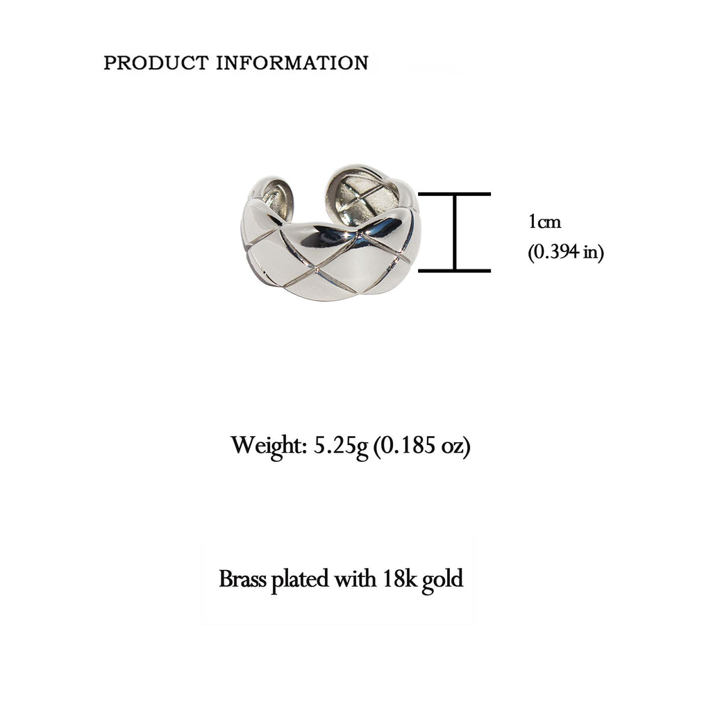Women's Quilted Open Cuff Ring - Adjustable Brass Textured Statement Ring for Luxury Daily Wear