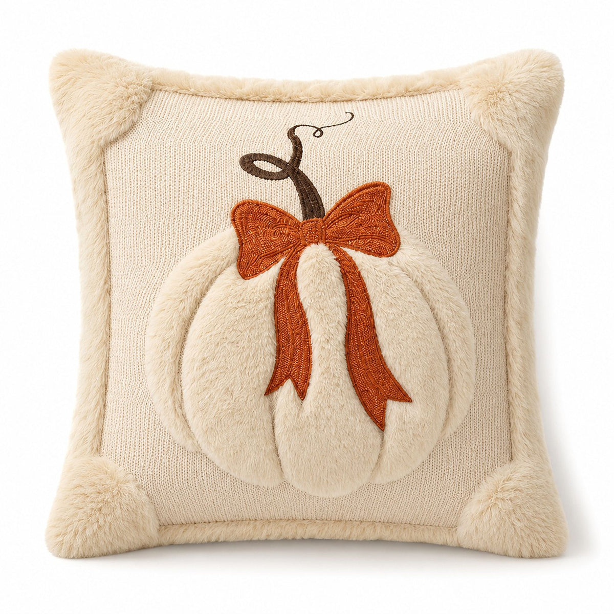 Funda de cojín decorativa con lazo de calabaza texturizada para sofá, cama, silla, decoración de otoño
