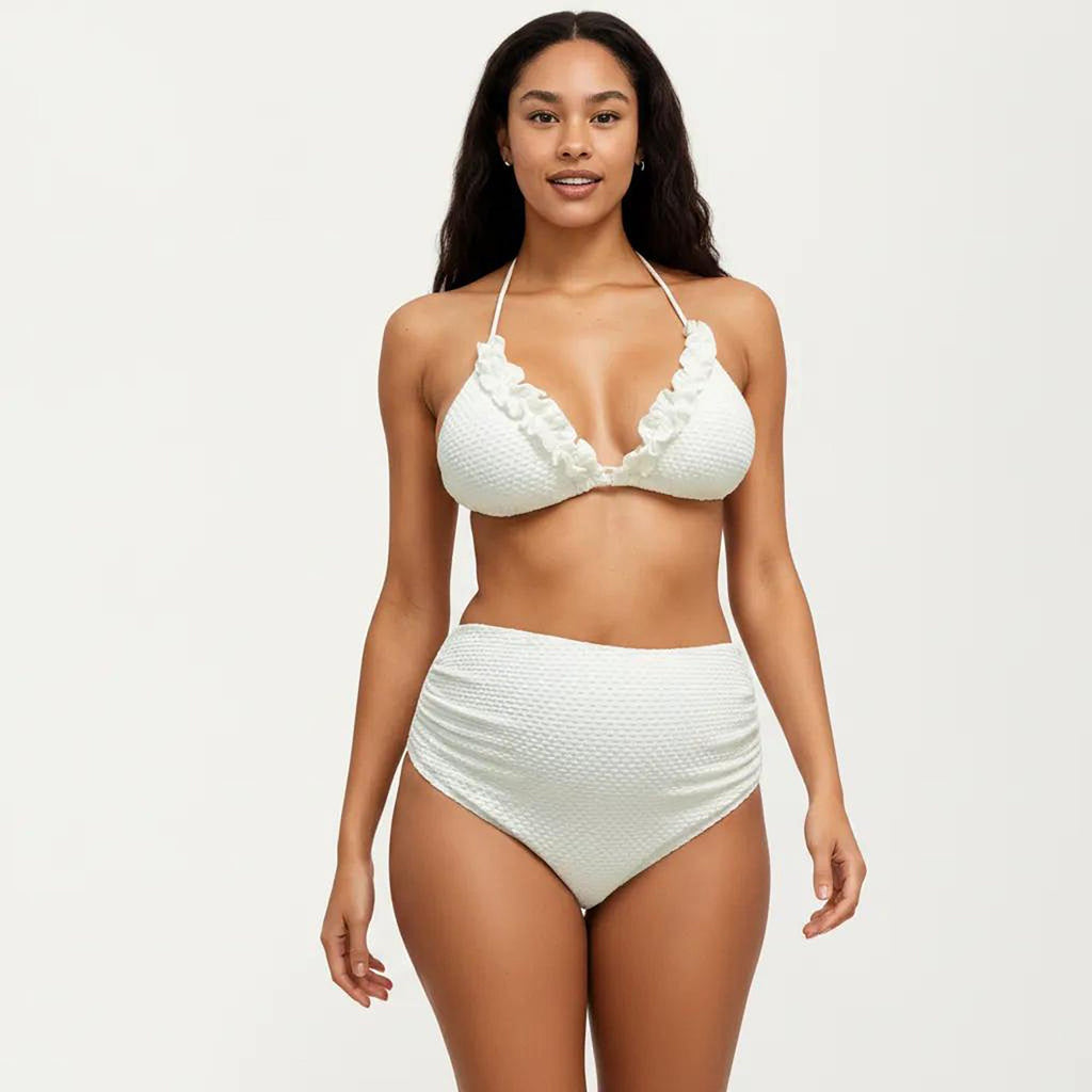 Anna-Kaci Swim Women's Maternity 3-Pcs Bikini Set with Triangle Top, High-Waisted Bottom, and Matching Skirt Wrap