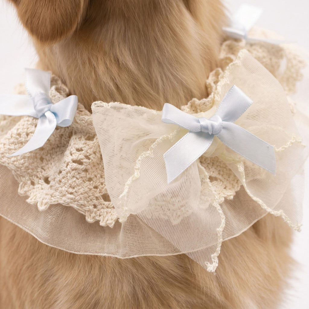 Pet Lace Collar with Bow Accent Decorative Neck Accessory for Dogs and Cats