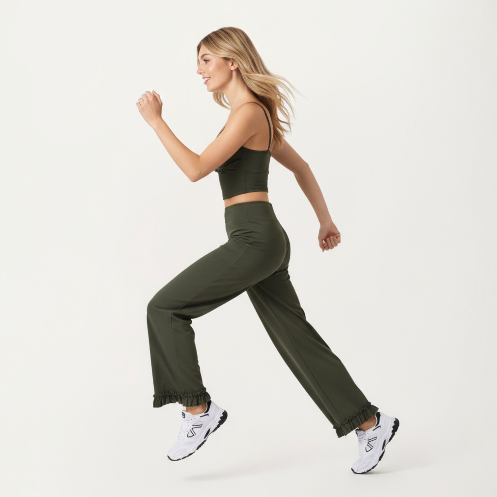 Anna-Kaci Active Women's High Waist Wide Leg Sweatpants with Ruffle Hem Detail