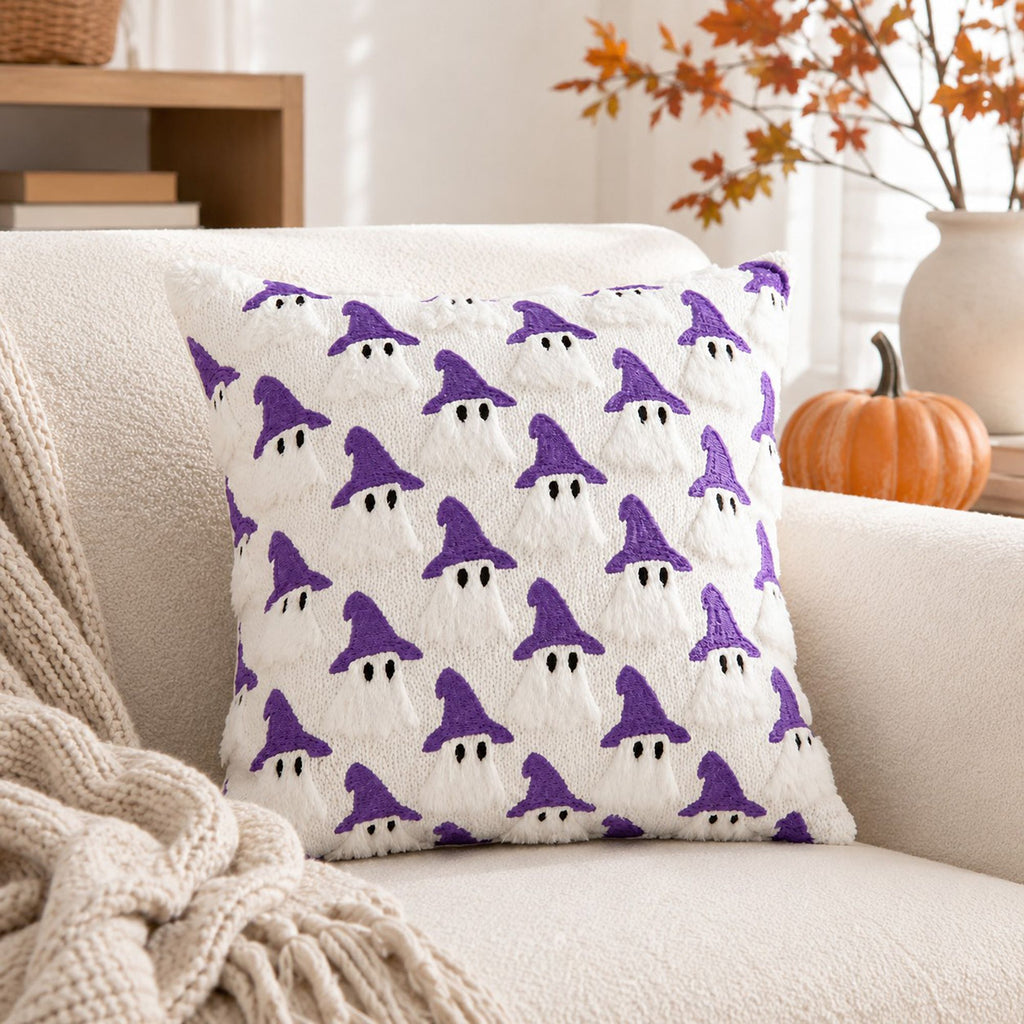 Halloween Tufted Witch Ghost Throw Pillow Cover for Couch Bed and Chair
