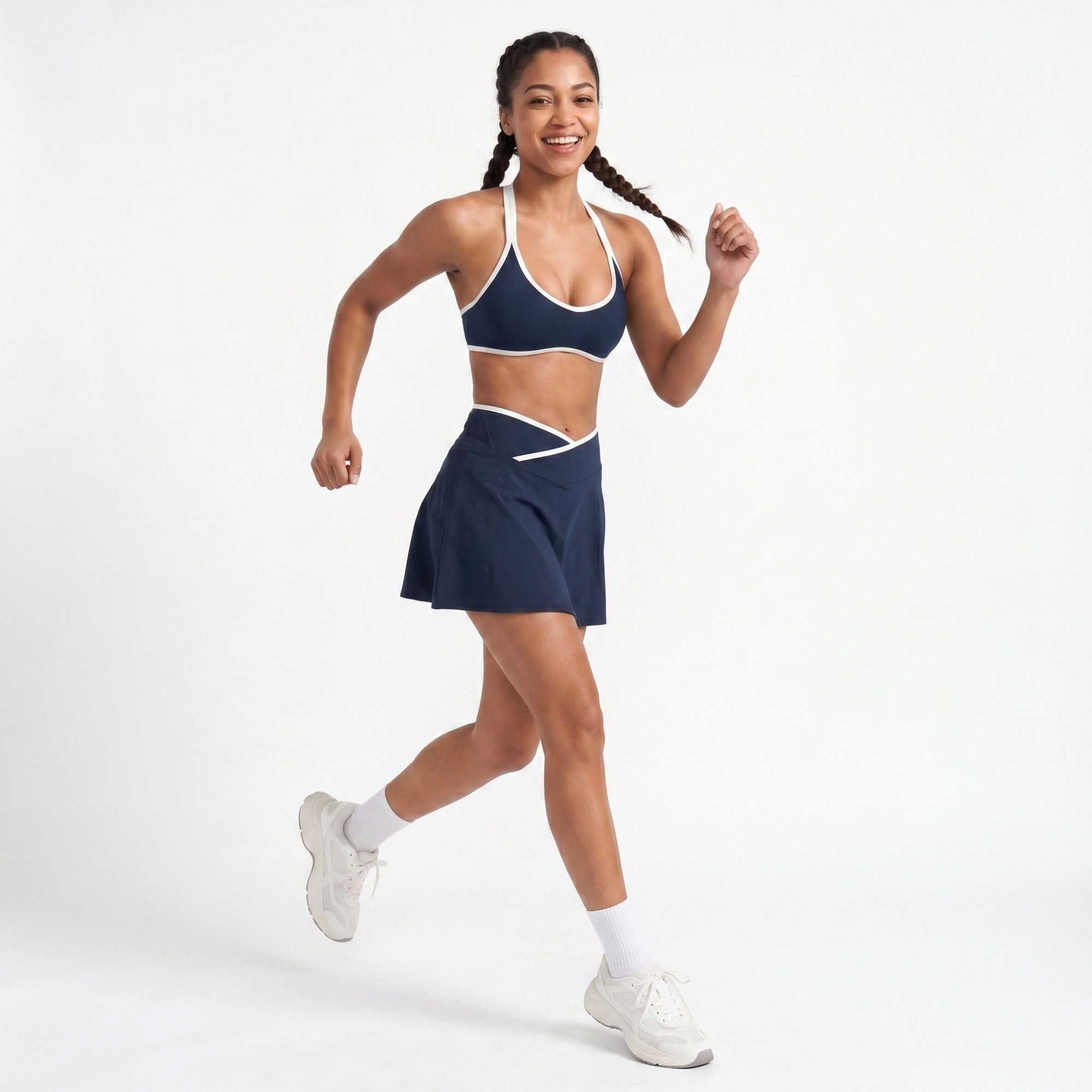 Padded Halter Sports Bra Tank Top Contrast Trim Workout Yoga Crop Top