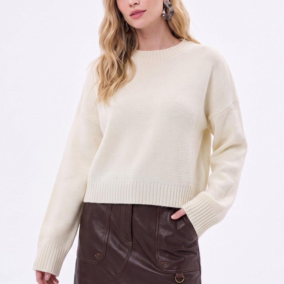 Relaxed Fit Crew Neck Pullover Sweater