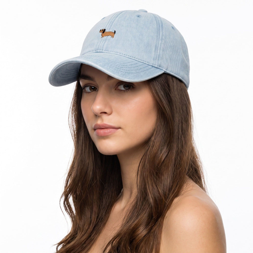 Embroidered Dachshund Baseball Cap Washed Curved Brim Casual Hat