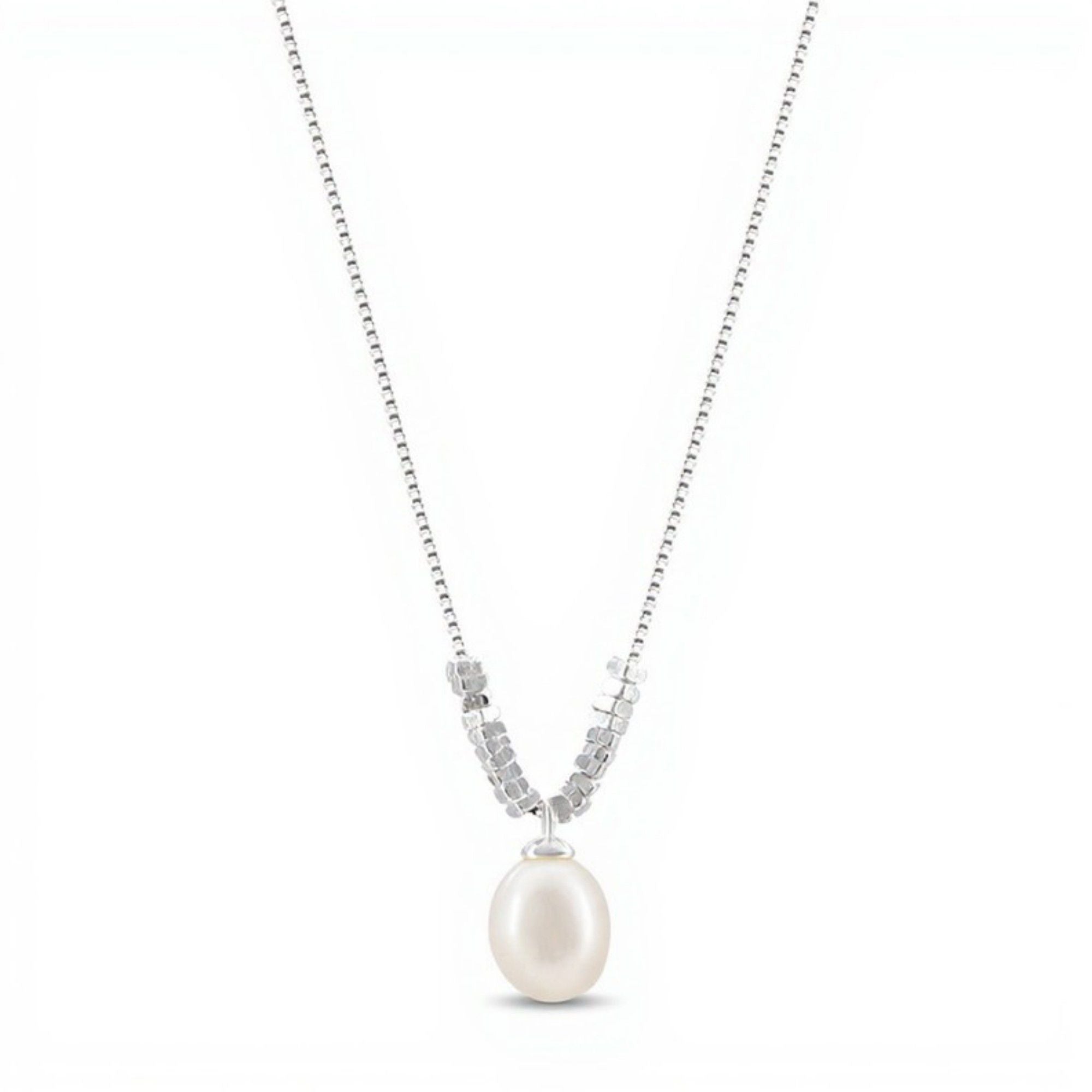 Women's Elegant Drop Pendant Necklace with Simulated Pearl and Polished Bead Chain