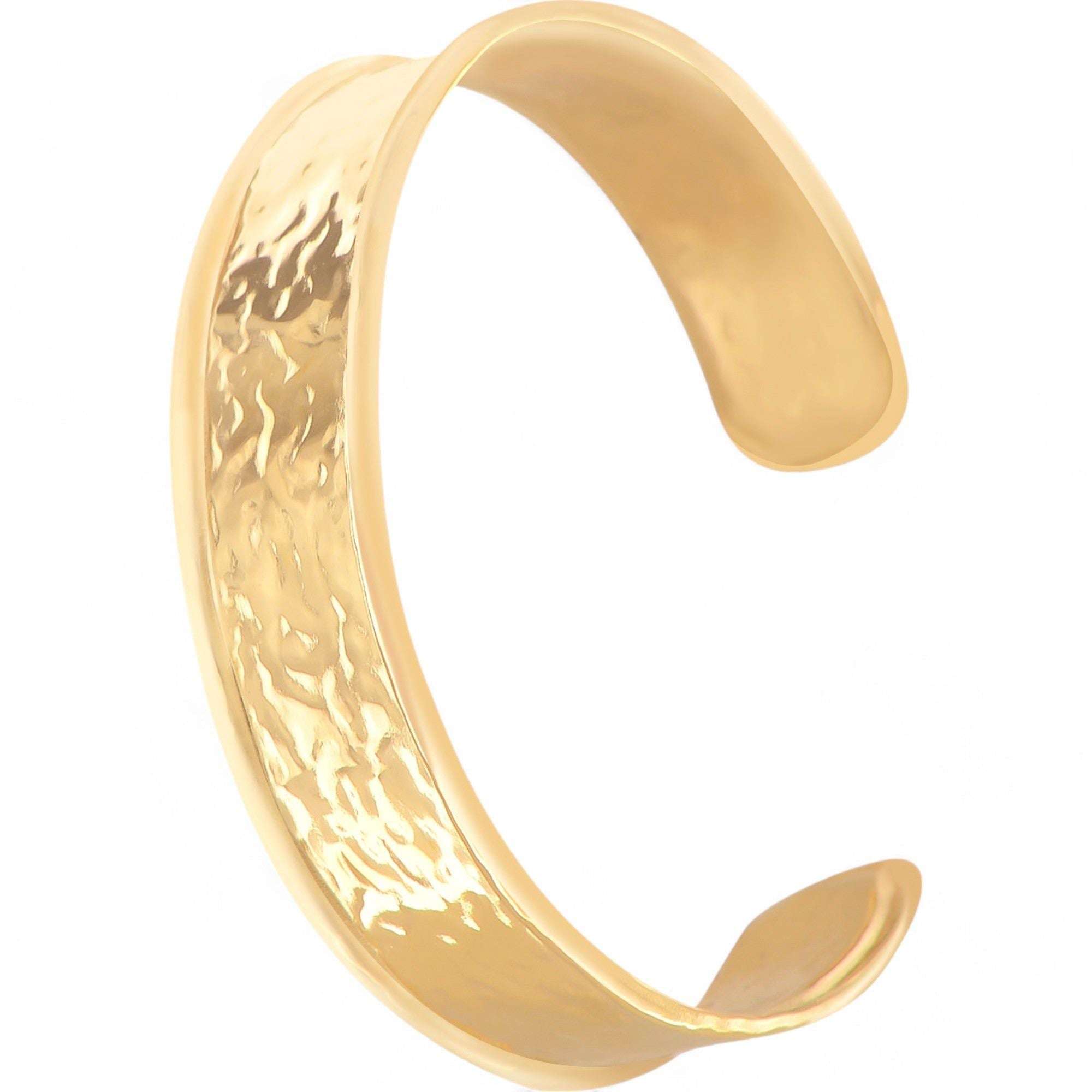 Women's Hammered Texture Gold Tone Open Cuff Fashion Bracelet with Wide Band