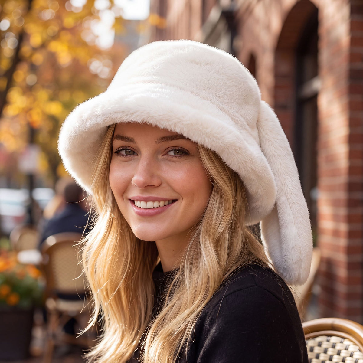 Plush Bunny Ear Bucket Hat Soft Winter Cold Weather Fashion Hat