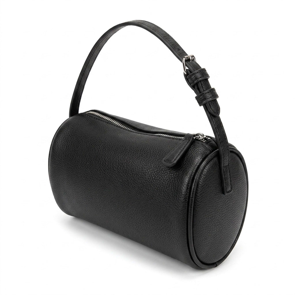 Barrel Shoulder Bag with Adjustable Strap and Top Zipper Closure 7.5x4.5x3in