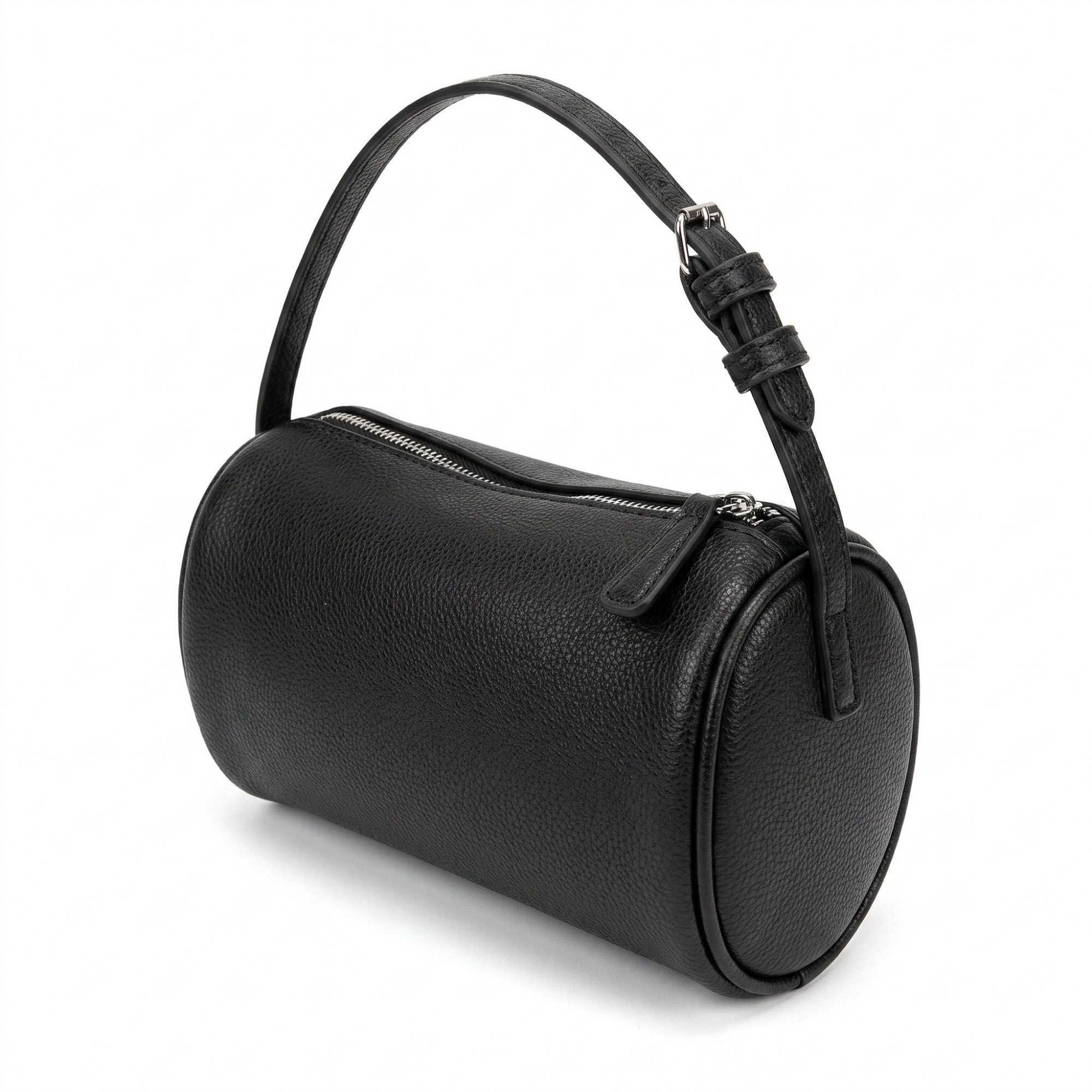 Barrel Shoulder Bag with Adjustable Strap and Top Zipper Closure 7.5x4.5x3in