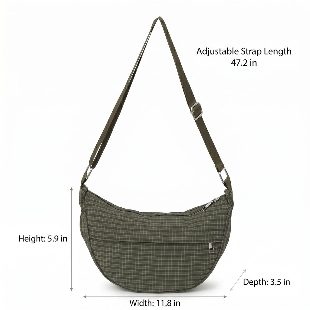 Plaid Nylon Crescent Shoulder Bags with Adjustable Strap Lightweight Casual Crossbody Bag