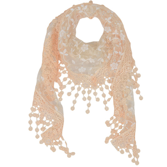 Anna-Kaci Lightweight Lace Floral Head Scarf Fringe Triangular Shawl Scarf Wrap Bandana for Women