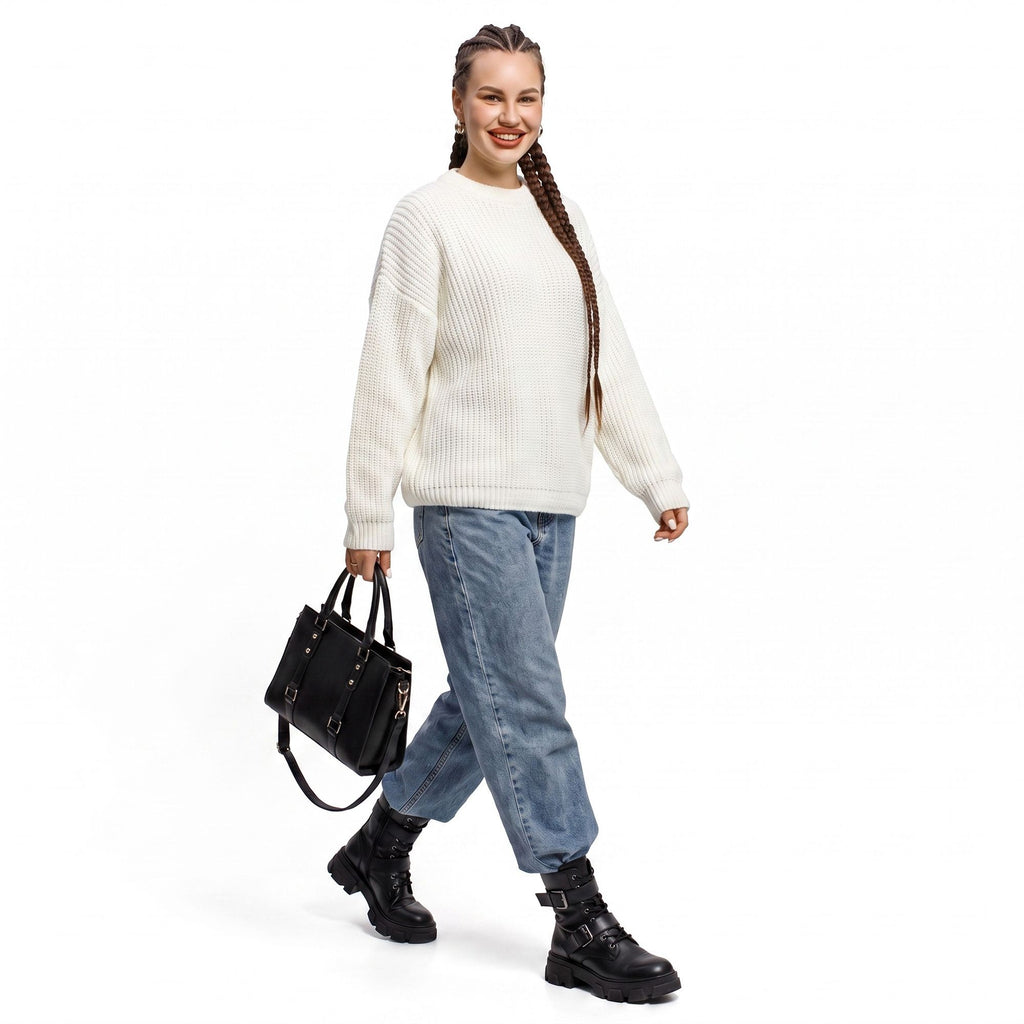 Oversized Chunky Knit Crewneck Pullover Sweater