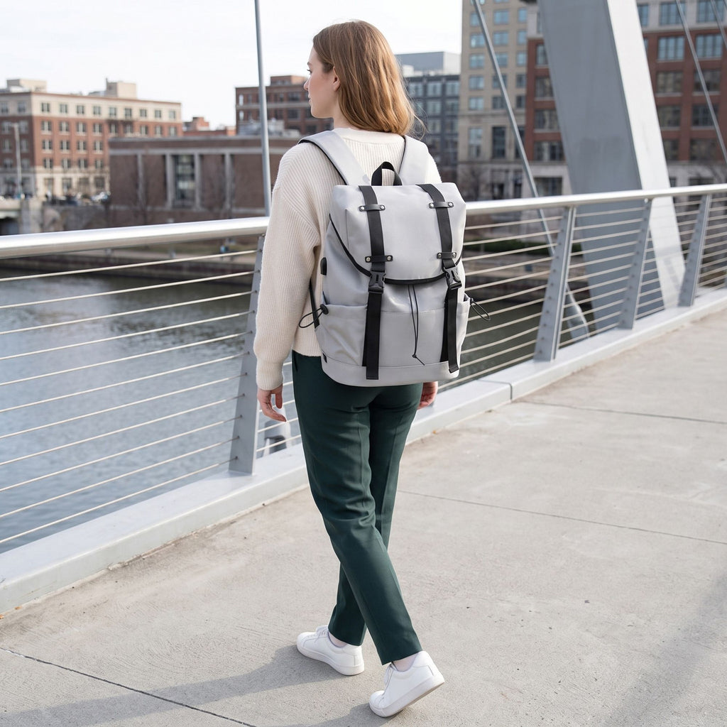 Large Flap Backpack with Drawstring Closure Buckle Straps Side Pockets and Padded Shoulder Straps