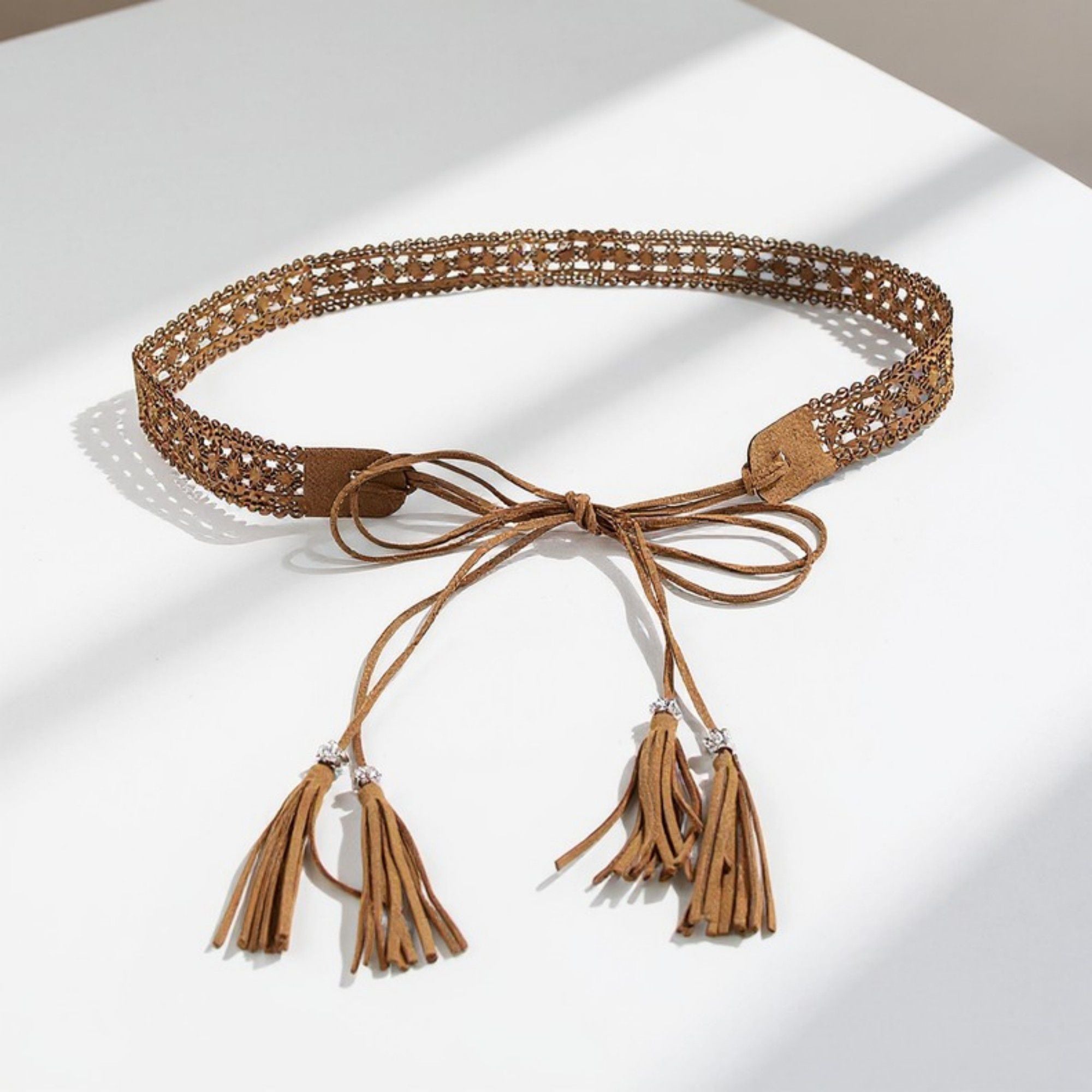 Anna-Kaci Women's Braided Faux Leather Waist Belt with Tassel Tie Detail 67in