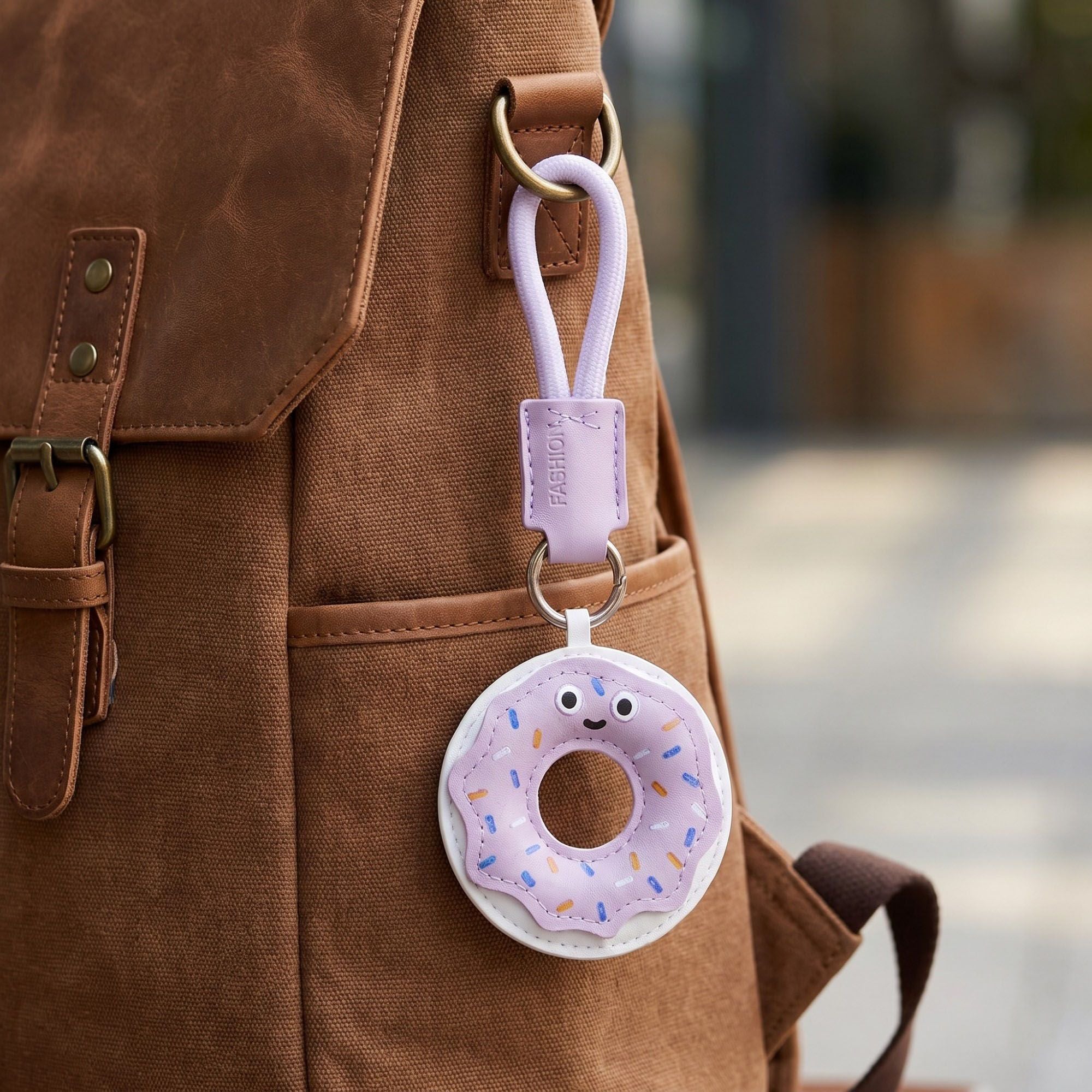 2-Piece Womens Padded Bag Charm with Hanging Strap and Stitched Detail