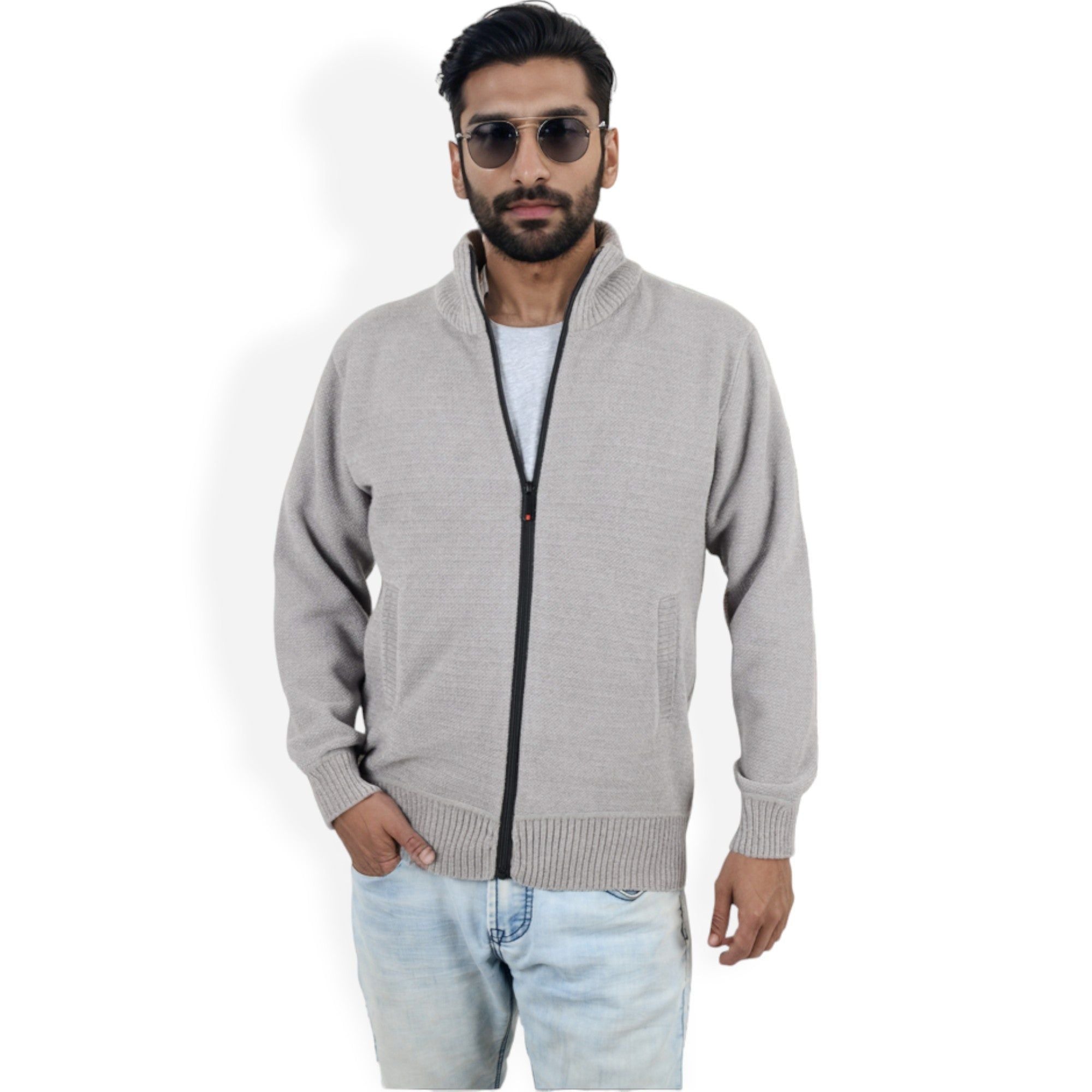 Anna-Kaci Men's Zip-Up Ribbed Knit Cardigan Sweater with Stand Collar