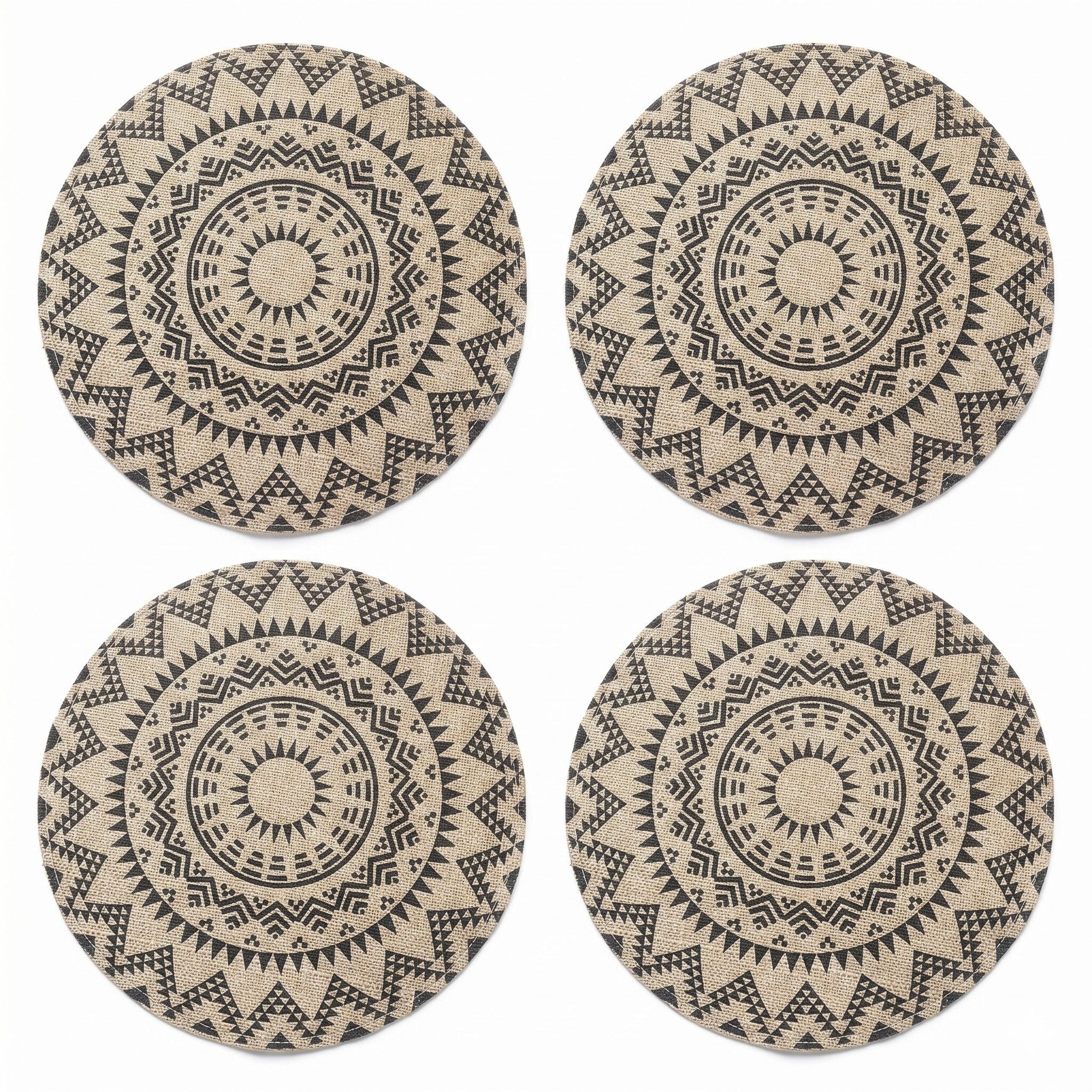 4 Piece Boho Round Placemat Set Woven Look Heat Resistant Table Mats for Dining Table