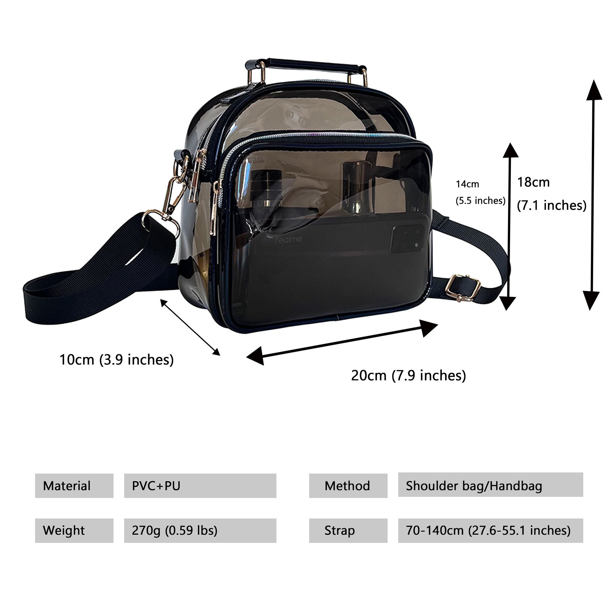 Anna-Kaci Trendy Clear Transparent Women's Shoulder Bag with Iridescent Trim